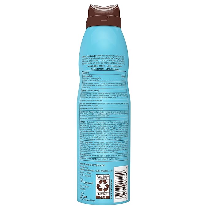 Hawaiian Tropic Everyday Active Spray Sunscreen SPF 50 | Body Sunscreen Spray SPF 50, Sunblock, Oxybenzone Free, 6oz each Twin Pack