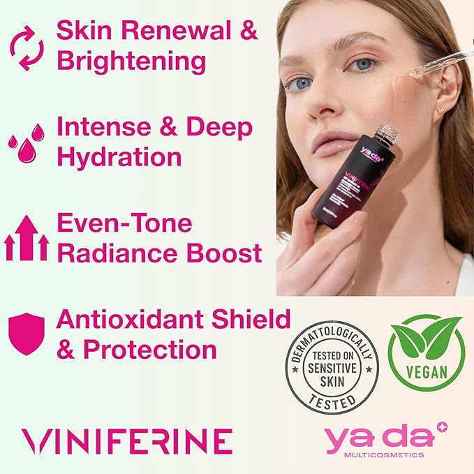 Yada Cosmetics Viniferine 4-Pc Set: Cleanser, Toner (5.07 fl oz), Serum (1.01 fl oz), Cream (1.69 fl oz). Dark Spot Corrector & Anti-Aging Routine. Brightening Skincare Kit. Vegan & Cruelty-Free