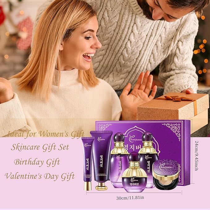 Ganoderma Lucidum Skincare Set - Face Care Kit with Collagen,Niacinamide, Hyaluronic Acid - Anti aging & Firming Skin, Face Care Gift Set for Women Include Toner, Serum, Lotion, Eye Cream, Face Cream