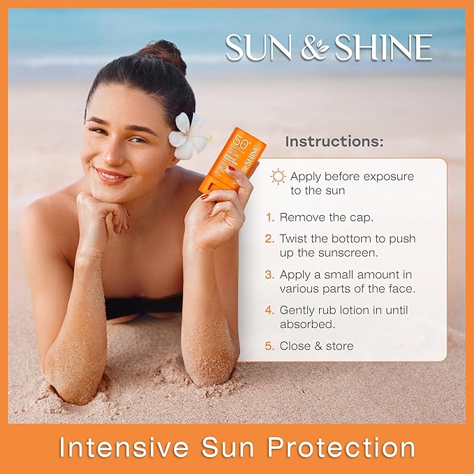Sun & Shine clear Mineral zinc oxide STICK sunscreen SPF 50+ Sunscreen Face Stick | Vegan, Reef safe |sensitive skin Broad Spectrum Natural Sunscreen Fragrance free, Dermatologically tested