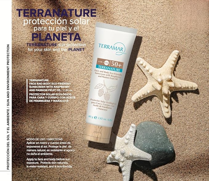 Terramar Face and Body Sunscreen SPF 50+, Raspberry and Passion Fruit Oil, 2.82 oz