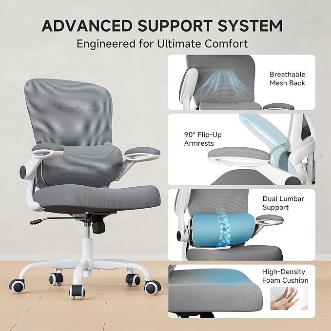 Mesh Office Chair, 330LBS Ergonomic Comfy Desk Chair with Adjustable Lumbar Support, Executive Computer Chairs for Home Office, White