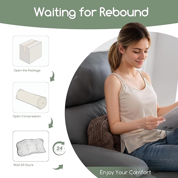 HIGOGOGO Lumbar Support Pillow for Recliner Chair/Accent Chair/Couch/Office Chair, Tufted Corduroy Back Support Cushion for Elderly, Recliner Cushions for Back Rest, Pain Relief, Reading, Brown