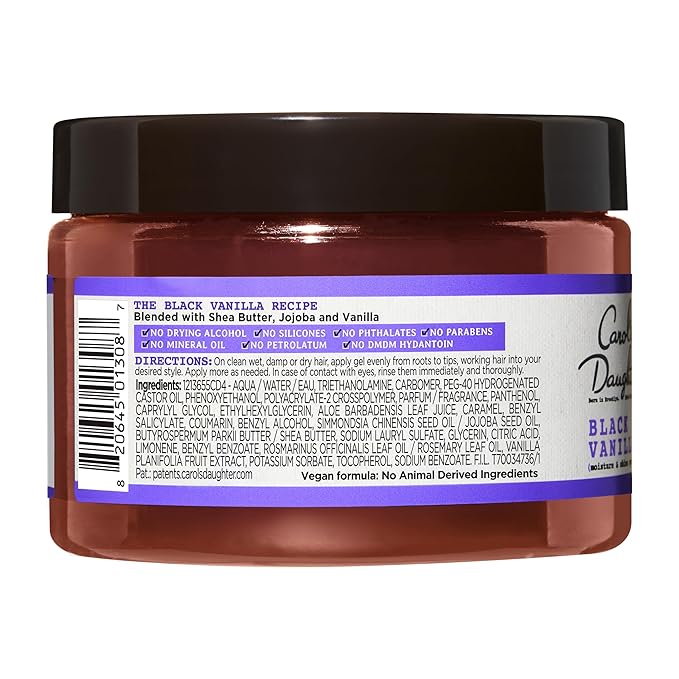Carol's Daughter Black Vanilla Moisture and Hold Jelly,Hair Gel For Dry Hair with Shea Butter,Jojoba and Vanilla,12 Fl Oz,(Pack of 2)