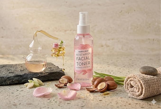 Trader Joe’s Rose Water Facial Toner, Damask Rose & Witch Hazel Hydrating Mist, Gentle Face Spray, 4 fl oz