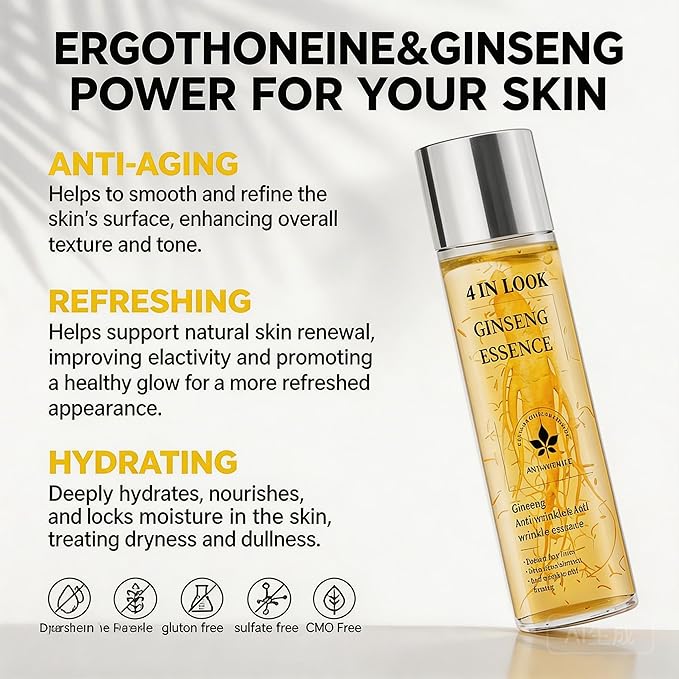 ginseng Essence Water for Face, Hydrating & Anti-Aging Facial Toner with Niacinamide, Hyaluronic Acid & Ergothioneine, Moisturizing, Firming & Smoothing Skin Care for Women & Men