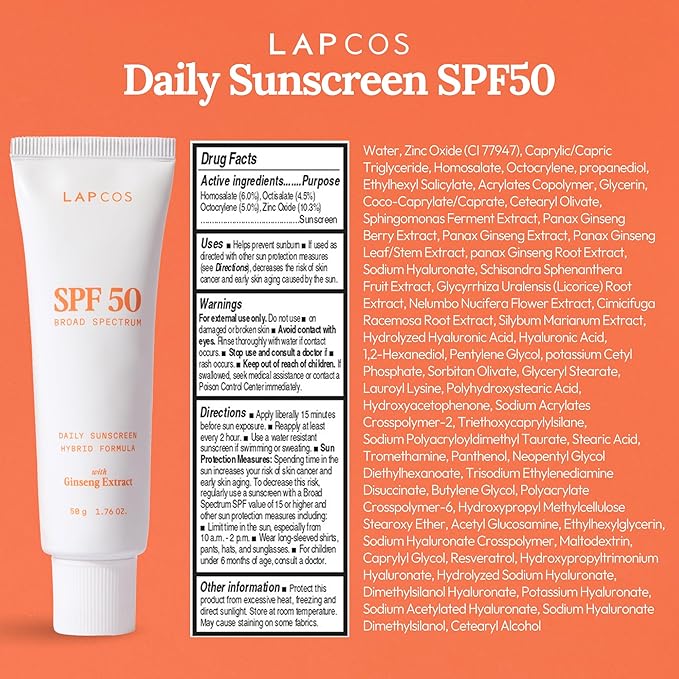 LAPCOS DAILY SUNSCREEN SPF 50 for All Skin Types, 1.76 oz