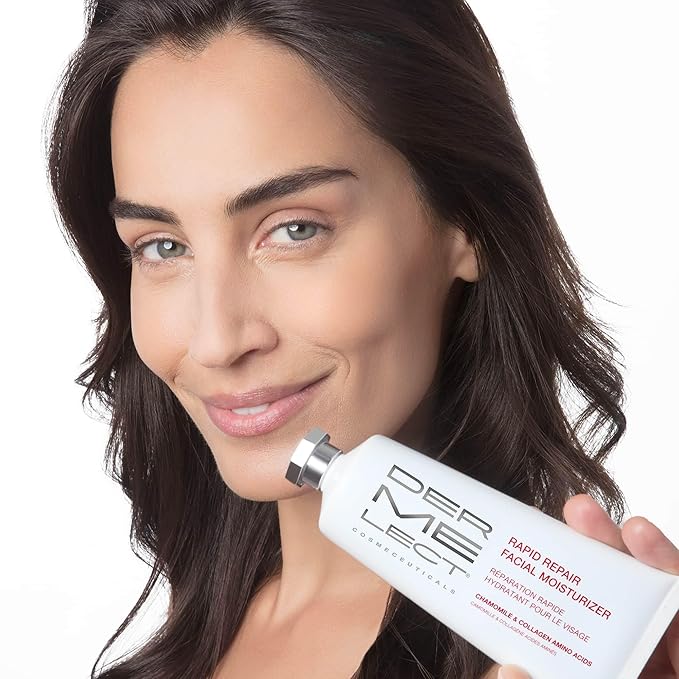 Dermelect Rapid Repair Facial Moisturizer for Face Anti Aging Cream with Chamomile Azulene Collagen Avocado Oil Grape Seed, Hydrating for Sensitive Skin Dryness Dullness Fine Lines & Wrinkles 3.3 oz