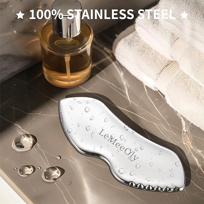 Gua Sha Facial Tools Stainless Steel & Compressed Facial Sponges, Detail Metal GuaSha and Natural Spa Sponges for Facial Cleansing Skin Care,Guasha Stone Face Sculpting Tool