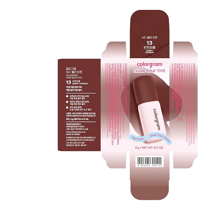 COLORGRAM NUDE BLUR TINT 13 BURNT MARRON | K-Beauty Makeup, Soft-Focus Matte Lip Stain, 2-in-1 Lip & Cheek