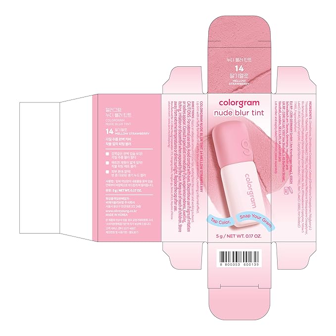 COLORGRAM NUDE BLUR TINT 14 MELLOW STRAWBERRY | K-Beauty Makeup, Soft-Focus Matte Lip Stain, 2-in-1 Lip & Cheek