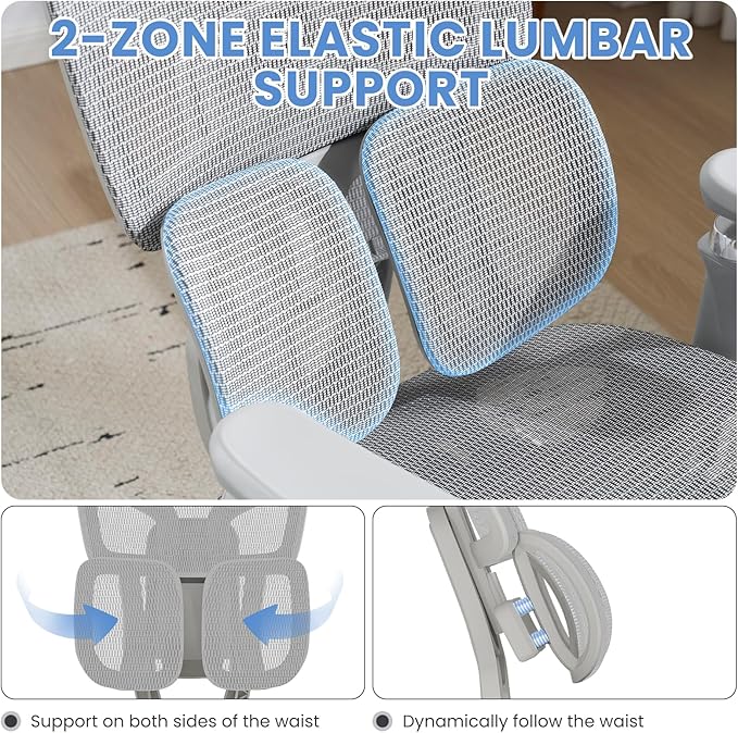 MOJAY Ergonomic Office Chair with Footrest, Big and Tall Desk Chair with Lumbar Support, High Back Home Desk Chair for Long Desk Work, Swivel Rolling Computer Seating with 6D Armrest for Home Office