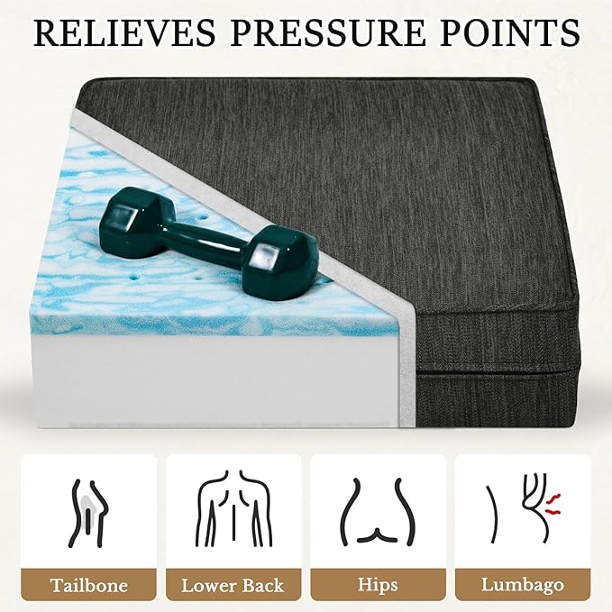 baibu Gel Memory Foam Recliner Cushions with Lumbar Support Pillow for Elderly, 20x20x5 Inch Thick Dual-Layer Design Non-Slip Seat Cushion for Recliner Chair for Reduce Hip & Lumbar Pain, Black
