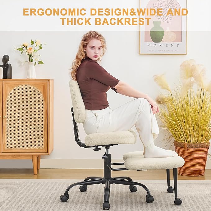 Criss Cross Legged Meditaion Chair,Exquisite Home Office Furniture,Ergonomic Kneeling with Lumbar Support and Adjustable Height Stool for ADHD Adults,Teddy Fabric (Beige)