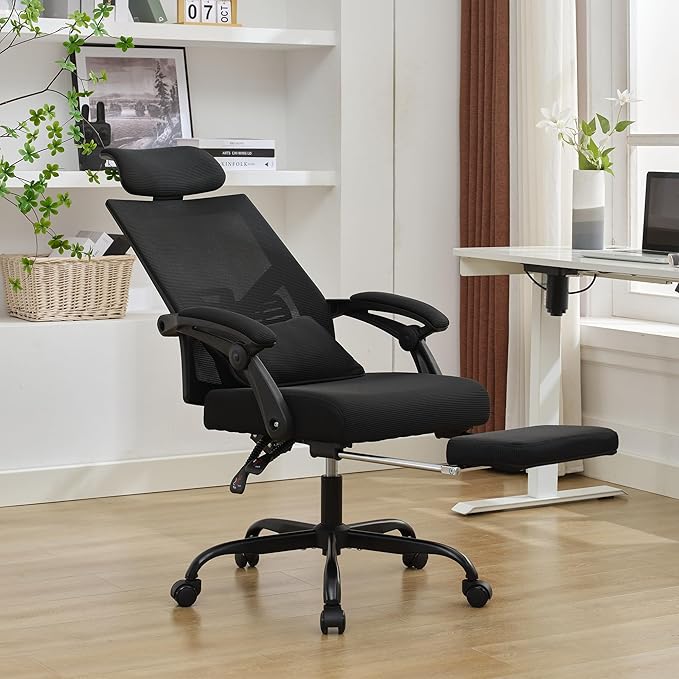 Qulomvs Ergonomic Office Chair with Footrest Home Office Desk Chair with Headrest and Backrest Adjustable Mesh Computer Desk Chair with Wheels 360 Swivel Task Chair