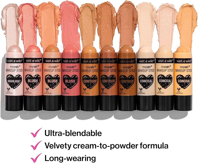 Wet n Wild MegaGlo Makeup Stick Conceal and Contour Brown Oak's On You, 1.1 Ounce, 804a & Makeup Stick Conceal and Contour Blush Pink Floral Majority, 3.5 Ounce & Makeup Stick Conceal and Contour