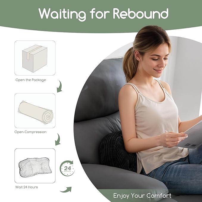 HIGOGOGO Lumbar Support Pillow for Recliner Chair/Accent Chair/Couch/Office Chair, Tufted Corduroy Back Support Cushion for Elderly, Recliner Cushions for Back Rest, Pain Relief, Reading, Black
