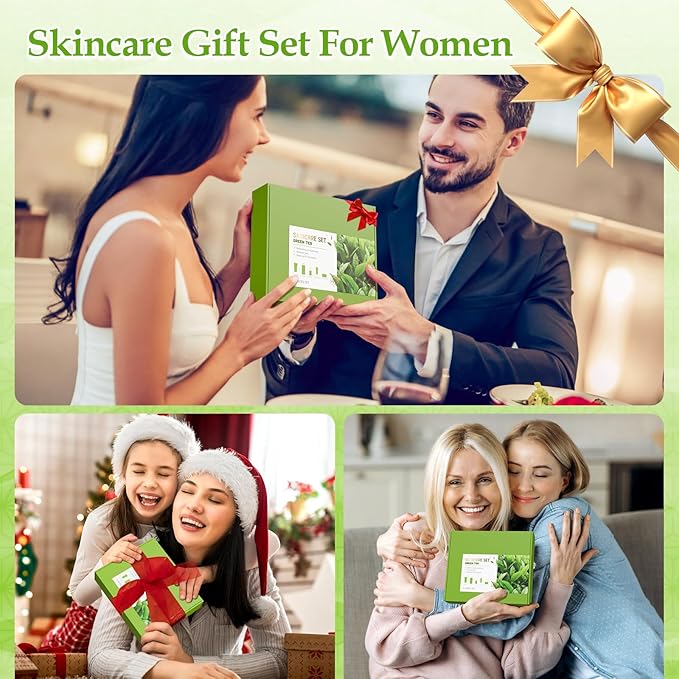 Green Tea Skin Care Set, Green Tea Skin Care for Teens 10-12, Gentle Moisturizing Face Care Kit with Cleanser, Toner, Serum, Eye Cream & Cream, Travel Size Facial Kit for Women Girls