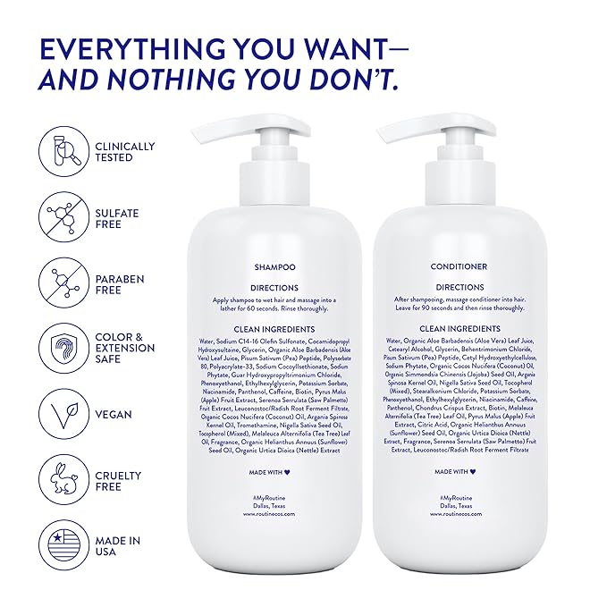 Routine Wellness Anti-Thinning Volumizing Shampoo and Conditioner Set for Thinning Hair & Hair Loss - Grow Your Confidence with Biotin & DHT Blockers - Magnolia & Fresh Rain Set