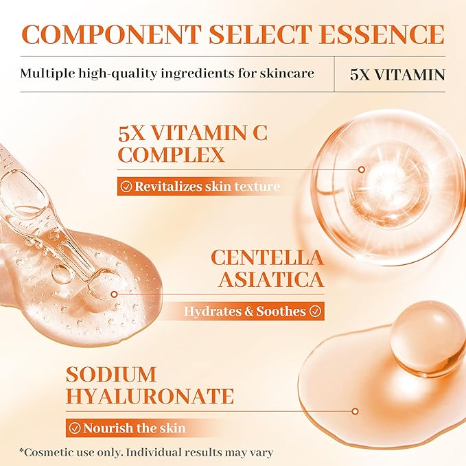 5X Vitamin C Korea 2 Bottles Serum for Face 30ML,HONLINK Hydrating Face Essence,Hyaluronic Acid, Centella For Dull Facial Skin,Uneven Tone,Fine Lines,Pores, Morning & Evening Skincare Women Gift