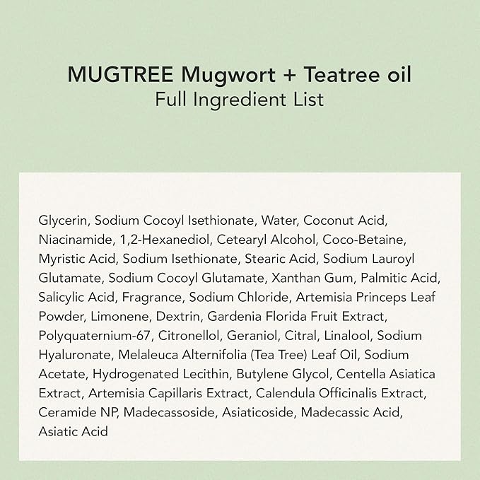 Whipped Korean Skincare Face Wash, Doubles as a Face Mask, Mugwort Tea Tree, Deep Cleansing Vegan Facial Cleanser for Oily Skin and Pore Care with Niacinamide, Hyaluronic Acid, Ceramide