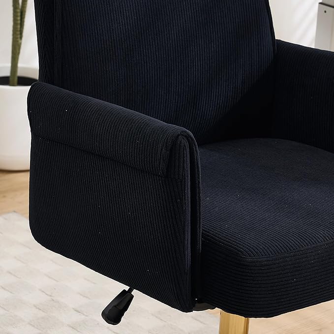 Stripes Velvet Home Office Desk Chair, Accent Upholstered Modern Height Adjustable Swivel Chair with Wheels,Ergonomic Task Chair for Living Room,Bedroom,Vanity,Study,Office(Black)