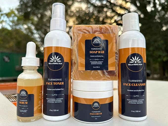 Ultimate Glow Turmeric Skincare Kit, 5 Pieces, Cleanser, Toner, Serum, Face Cream, Bar Soap