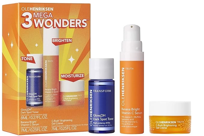 Ole Henriksen Mini 3 Mega Wonders - Banana Bright Vitamin C Serum, Glow2OH Dark Spot Toner, C-Rush Brightening Gel Cream