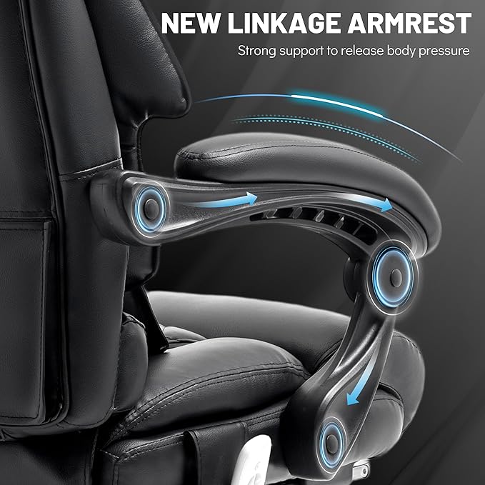 Massage Office Chair with Foot Rest,6 Points Vibration & Heat Executive Office Chairs for Heavy People,500LBS Big and Tall Office Chair,Ergonomic Reclining Desk Chair,Dual-Use Pillow,Black