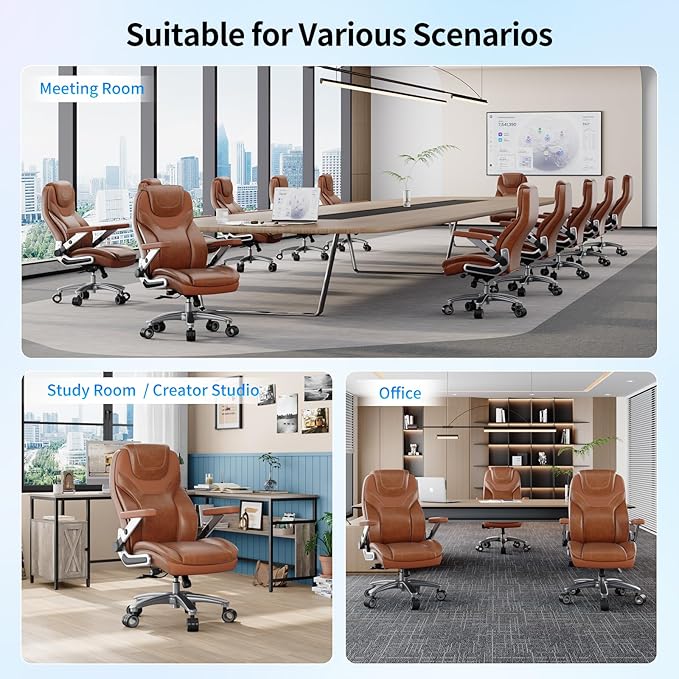 Big and Tall Office Chair with 5D Arms, 600lbs Fabric & PU Leather Heavy Duty Desk Chair, Adjustable Lumbar Support & Height, Tilt Function, High Back Ergonomic Executive Computer Chair