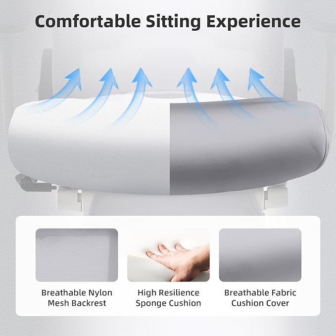 Foldable Office Chair with Foot Rest, Ergonomic Office Chair with Adjustable Lumbar Support, Headrest, Armrest, Home Office Desk Chairs for Space Saving, Grey