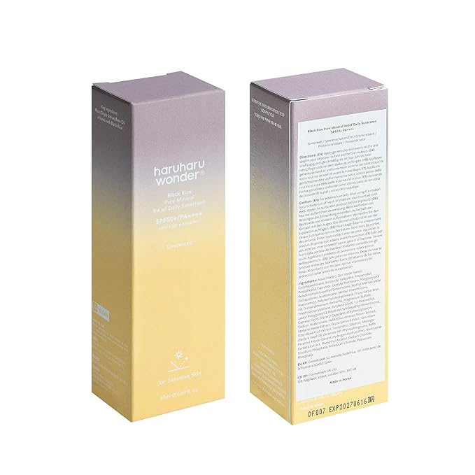 Haruharu Wonder Black Rice Pure Mineral Relief Daily Sunscreen, SPF50+/PA++++, Broad Spectrum UVA/UVB, Octinoxate & Oxybenzone Free, Hyaluronic Acid, Niacinamide (50ml / 1.69fl.oz)
