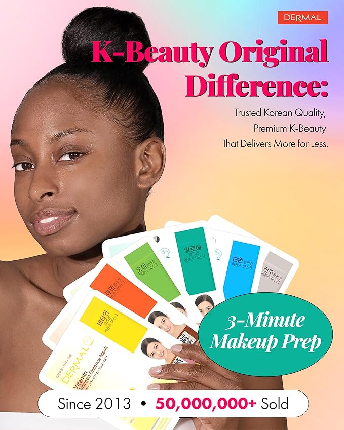 DERMAL Korea Collagen Essence Full Face Facial Mask Sheet 26 Yellow & Red Combo Pack - Skin Nourishing Elasticity