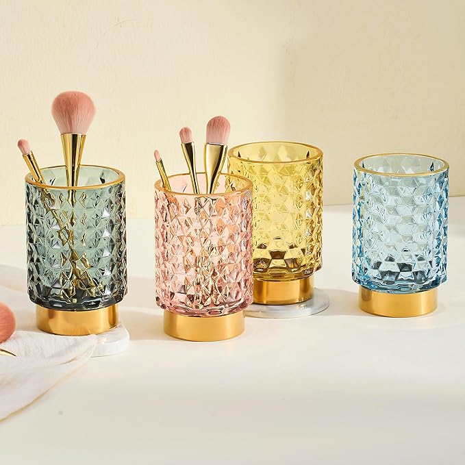 Makeup Brush Holder Organizer,Toothbrush Holders,Desk Pen Pencil Holder,Multifunctional Vintage Glass Brush Cup(A46-7-US)