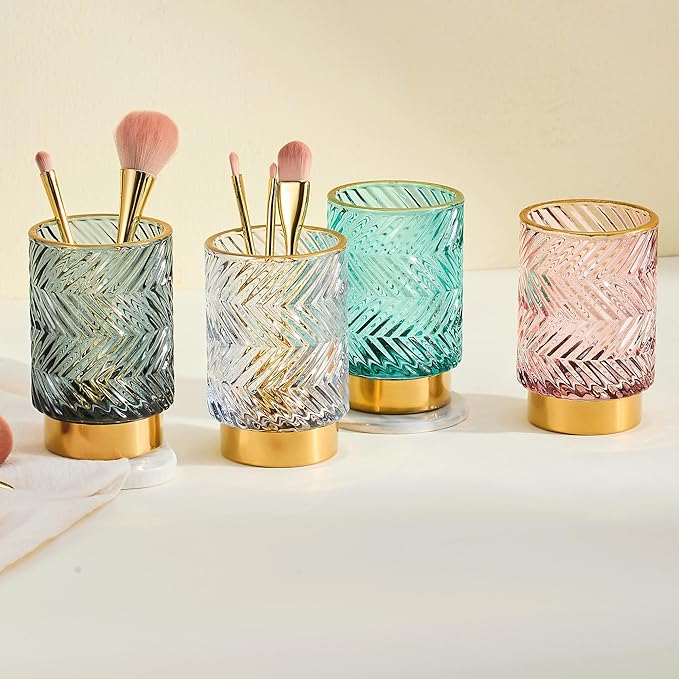 Makeup Brush Holder Organizer,Toothbrush Holders,Desk Pen Pencil Holder,Multifunctional Vintage Glass Brush Cup(A40-6-US)