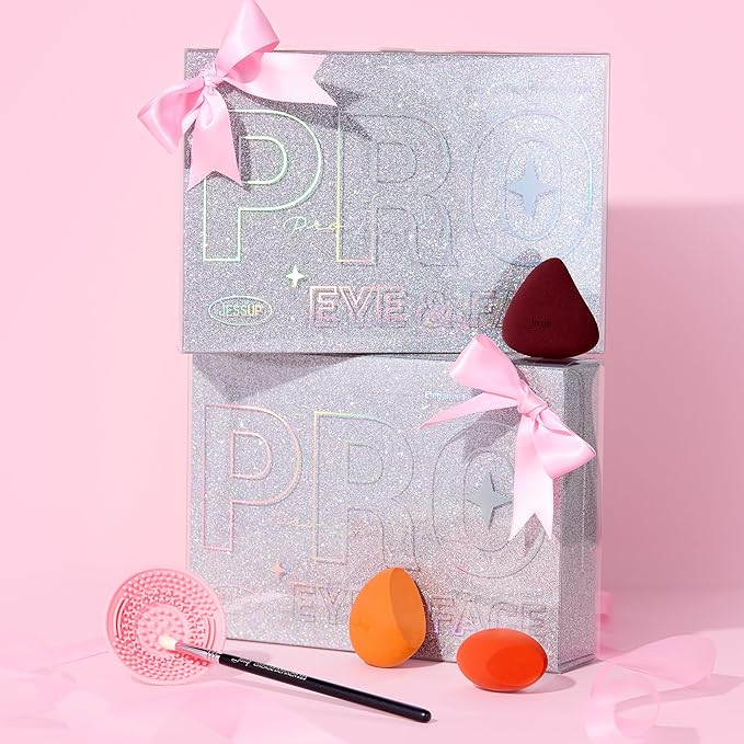 Jessup Makeup Sponge Set 3pcs, Eyeshadow Brush Set 6pcs, Makeup Brush Cleaner Mat and Makeup Box with Mirror – Premium Beauty Tools for Flawless Application, T504