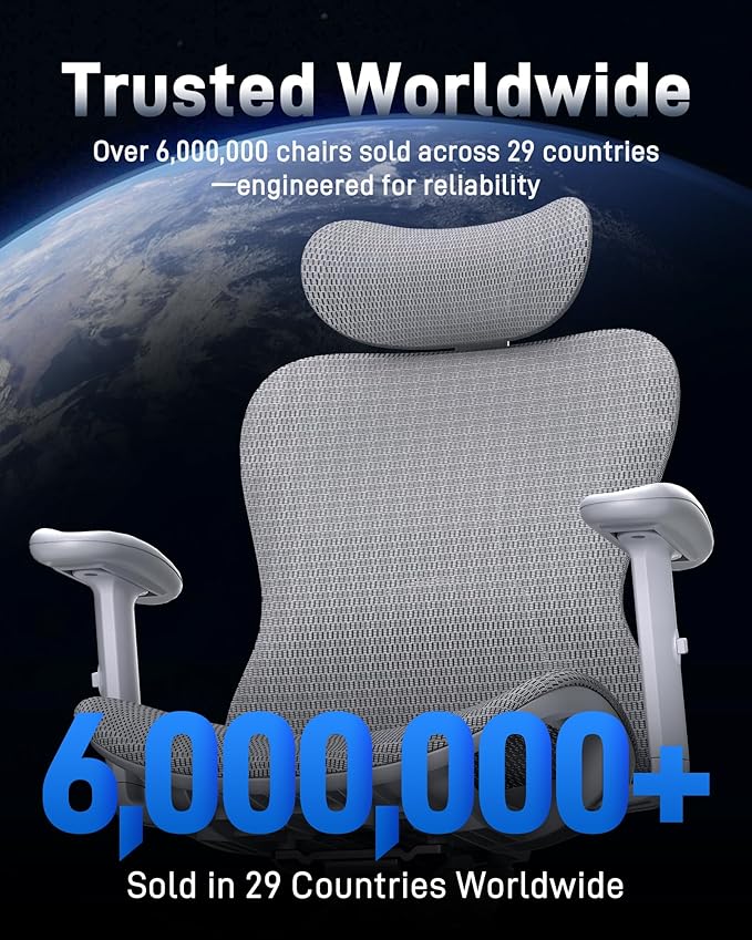 Ergonomic Office Desk Chair, Comfortable Computer Gaming Chair, Breathable Mesh Back & Seat, Adjustable Armrest & Headrest, Lumbar Support, Butterfly Design for Home Office, Gray