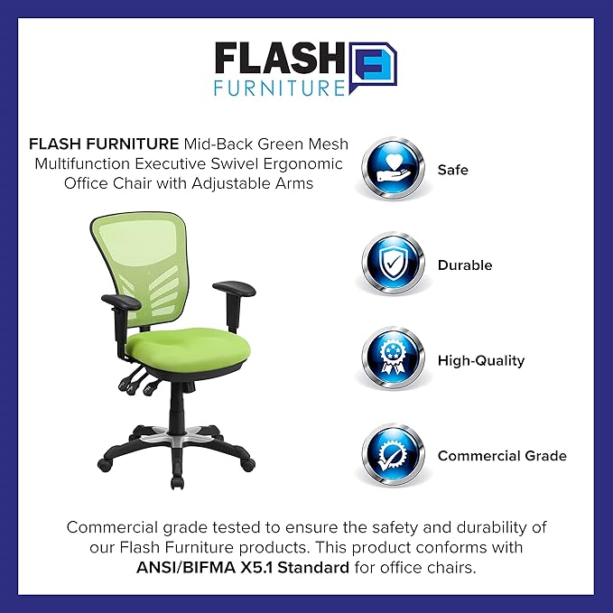 Flash Furniture Nicholas Mid-Back Swivel Office and Gaming Chair, Ergonomic Mesh Office Chair with Adjustable Lumbar Support and Height, Green