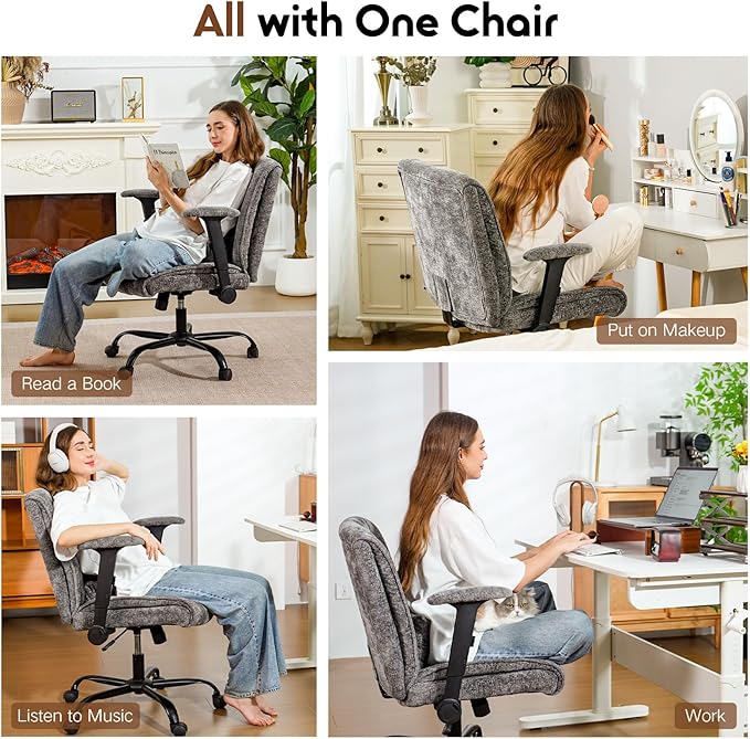 Criss Cross Chair with Wheels & Flip Arms, Wide Cross Legged Office Chair with Adjustable Tilt Criss-Cross Desk Chair with Lumbar Support for Home Office, Bedroom, Apartment Gray