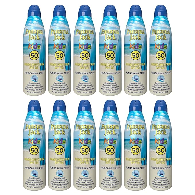 Panama Jack Kids Sunscreen Spray - SPF 50, Broad Spectrum UVA/UVB Protection, Hypo-Allergenic, PABA, Paraben, Gluten & Cruelty Free, Water Resistant (80 Minutes), 5.5 OZ (Pack of 6)