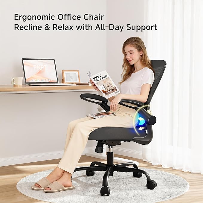 Mesh Office Chair, 330LBS Ergonomic Comfy Desk Chair with Adjustable Lumbar Support, Executive Computer Chairs for Home Office, Black