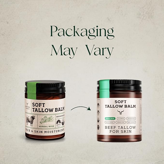 Beef Tallow for Skin - Tallow And Herbal Balm For Face - Gift Ready Box - Tallow Face Moisturizer - Tallow Balm - Grass Fed Tallow Face Cream Lotion (5.0 Oz, Herbal-Rose)