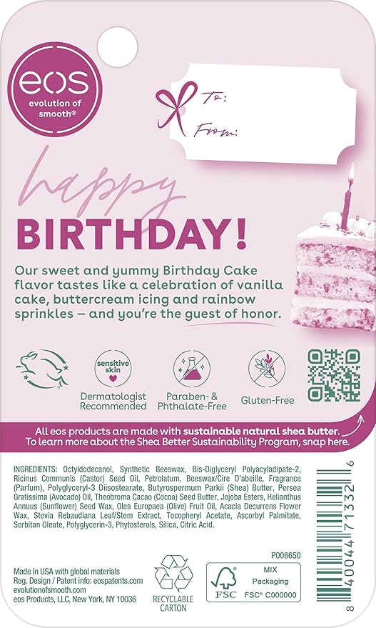 eos 24H Moisture Super Balm - Birthday Cake, Lip Mask, Day or Night Lip Treatment, Made for Sensitive Skin, Nourishing, Shea Butter, 0.35 fl oz (Pack of 2)