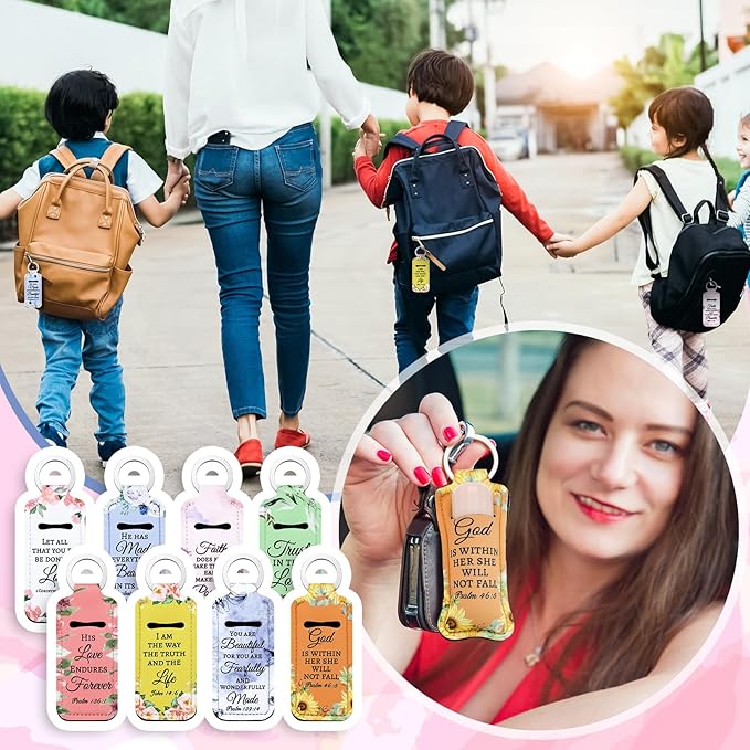 72 Pcs Christian Bible Lipstick Holder Key Chain Lip Balm Holder Gift Bulk with Metal Ring Lipstick Lip Gloss Pouch Religious Party Bible Inspiration Gift for Women Man Church(Blooming)
