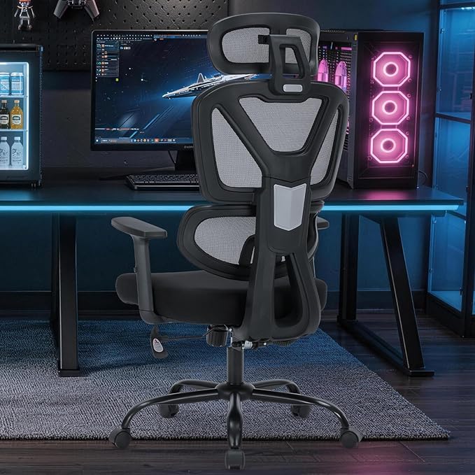 Ergonomic Office Chair,Computer Desk Chair with Adjustable Lumbar Support & 3D Headrest,5D Armrests,90-135° Recline,Breathable Mesh High Back,BIFMA Certified,Home Office Gaming Chair for Adults,Black