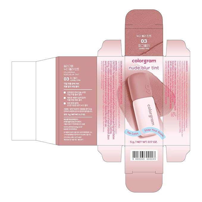 COLORGRAM NUDE BLUR TINT 03 LOVELY FIG | K-Beauty Makeup, Soft-Focus Matte Lip Stain, 2-in-1 Lip & Cheek