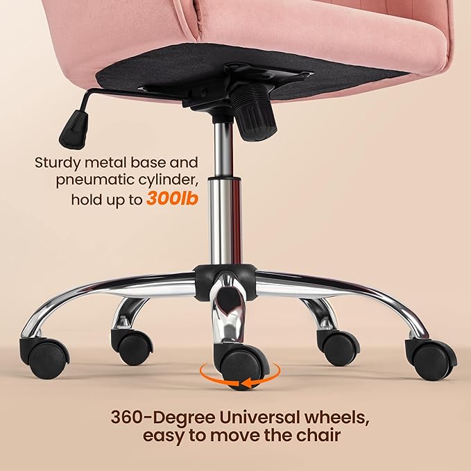 Yaheetech Pink Desk Vanity Chair Comfy Modern Aesthetic Accent Armchair Height Adjustable Swivel Computer Chair for Bedroom or Office