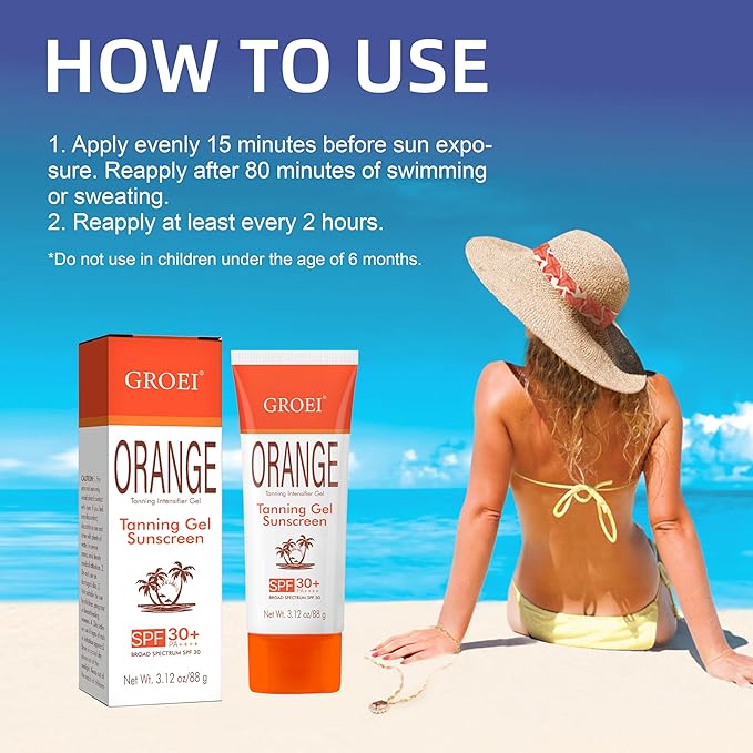 Tanning Gel Sunscreen SPF 30 – Sun Tanning Lotion with Fast-Absorbing Formula, Hydrating Bronzing Complex, for Beach, Pool & Outdoor Sports – 3.12 oz