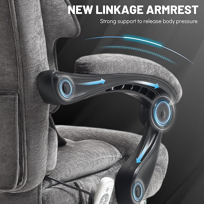 Massage Office Chair with Foot Rest,Kneading & Heat Executive Office Chairs for Heavy People,500LBS Big and Tall Office Chair,Ergonomic Reclining Desk Chair,Dual-Use Pillow,Home Office,GreyCloth