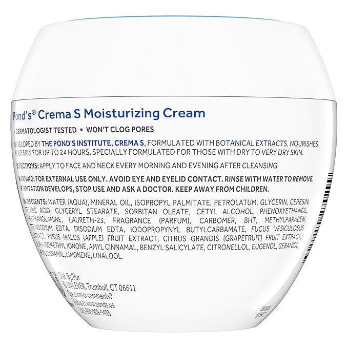 Pond's Nourishing Moisturizing Cream, Crema S, Fragrance Free, Ivory, 14.1 Oz